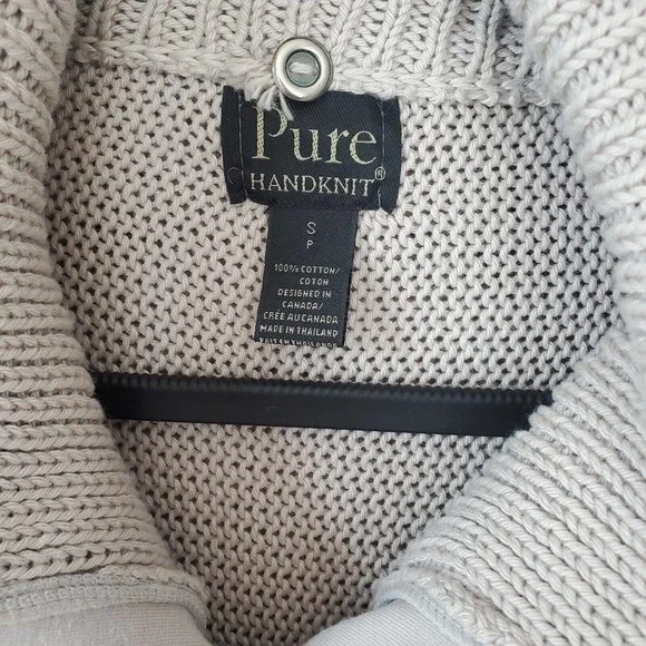 Pure Handknit High Low Pleated Chunky Cardigan Size S Cotton Beige boho gorpcore - Picture 4 of 13